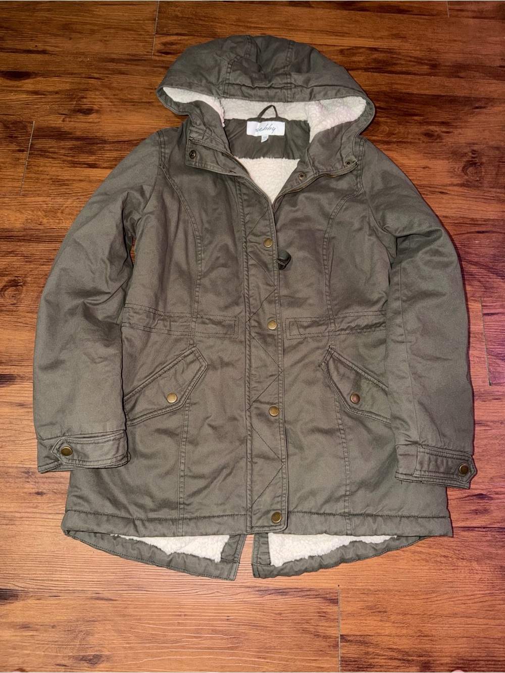 Sebby Olive Green Sherpa-Lined Hooded Jacket